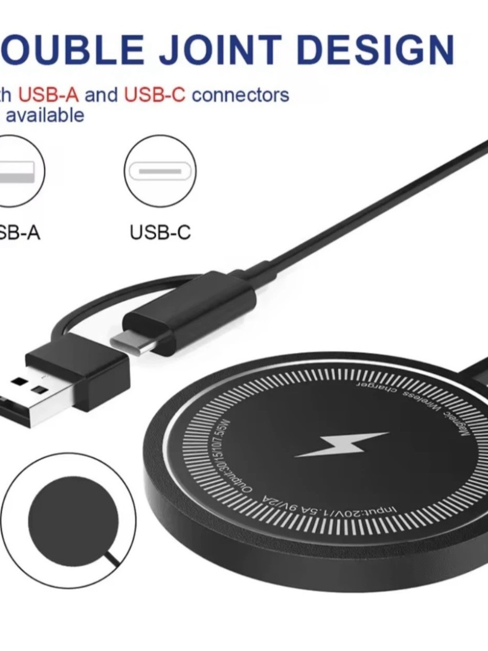 Black Wireless Charging Pad with USB-A to USB-C Cable
